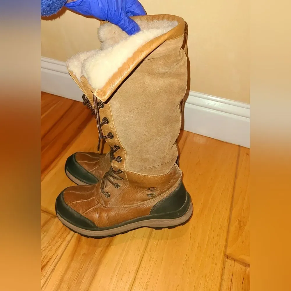 UGG Adirondack Tall Foldover Winter Snow Shearling Brown Tall Boots Size 8